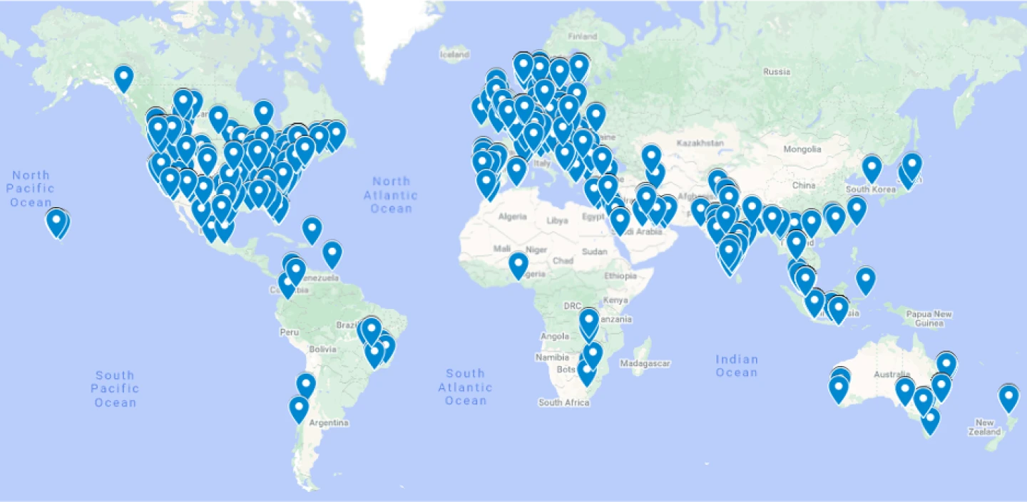 A world map showing CTF player locations